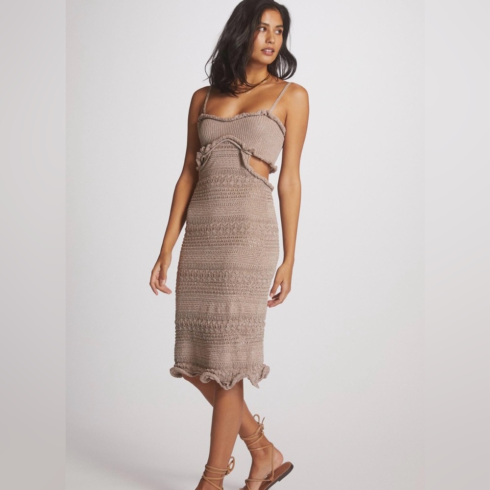 Misa Los Angeles Taupe Knit Midi Dress